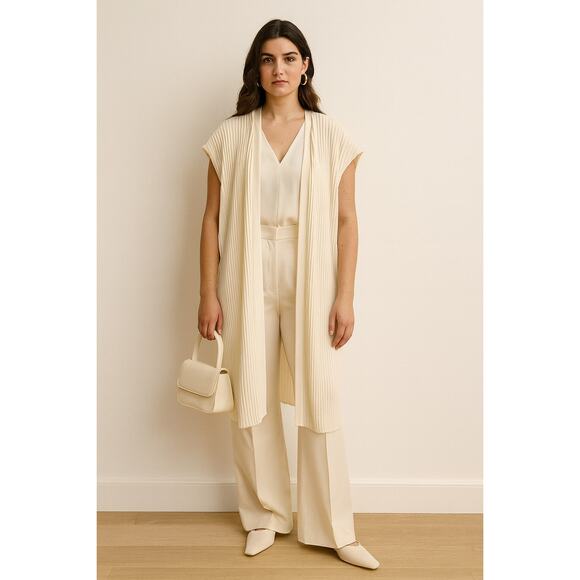 Marc New York Ivory Pleated Open Cardigan Vest Size L NWT Lightweight Preppy - Picture 1 of 10